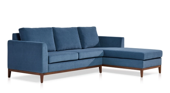 Canapé d'angle méridienne droite 4 places tissu bleu jean (2G - MD)