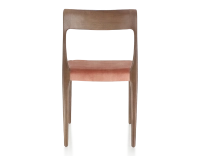 Chaise scandinave bois teinte marron foncé assise tissu velours rose pâle