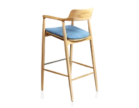 Tabouret de bar h80 cm bois teinte naturelle assise tissu bleu jean