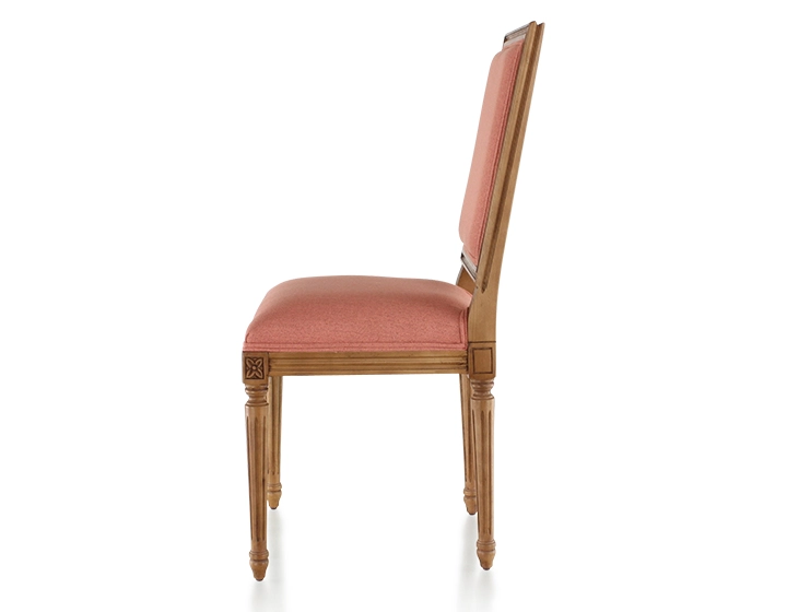 Chaise ancienne style Louis XVI bois teinte ancienne et tissu rose corail