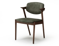 Chaise scandinave bois teinte marron foncé assise tissu velours vert forêt