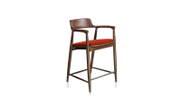 Tabouret de bar h60 cm bois teinte naturelle assise tissu orange brulé