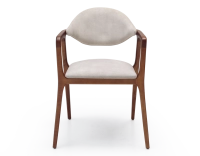 Chaise design avec accoudoirs bois teinte merisier et tissu velours sable