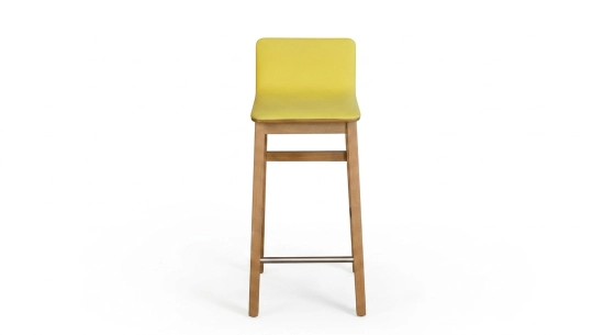 Tabouret de bar en chêne H60 cm bois teinte vintage assise tissu jaune