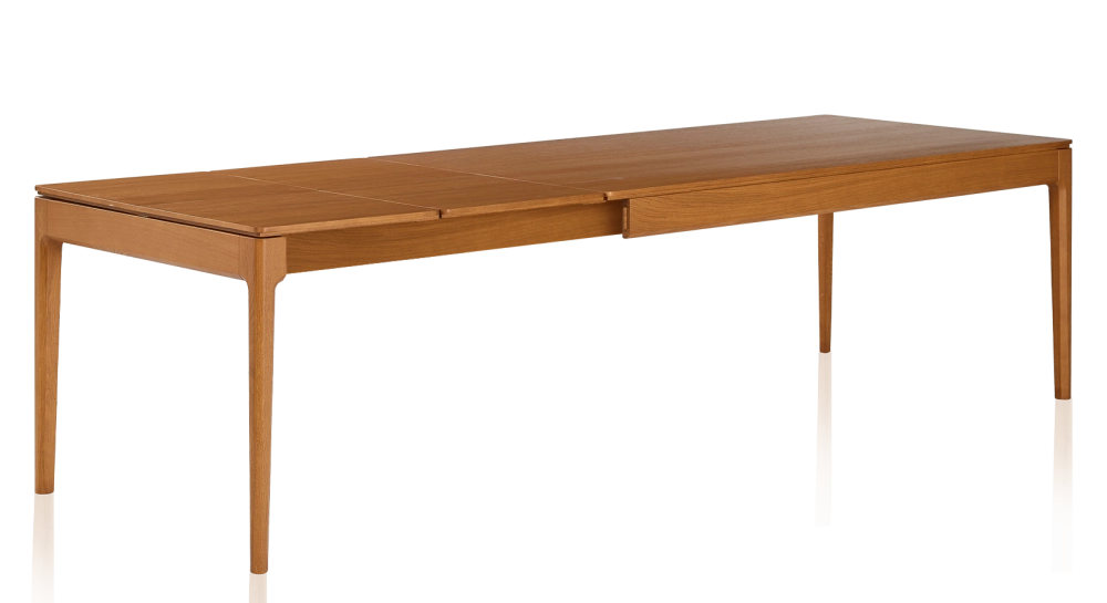 Table extensible en chêne 8 à 12 personnes avec plateau et allonges bois teinte merisier 180x100 cm