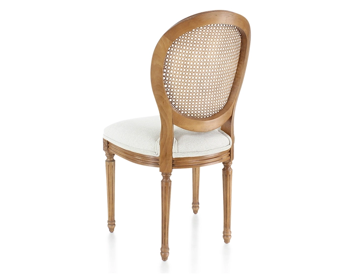 Chaise ancienne style Louis XVI bois teinte ancienne dossier canné assise tissu beige naturel