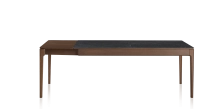 Table extensible 8 à 12 personnes en chêne et céramique allonges bois avec bois teinte marron foncé et plateau céramique effet ardoise 180x100 cm