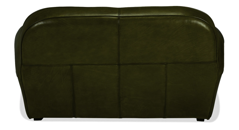Canapé club cuir 2 places vert olive accoudoirs passepoil