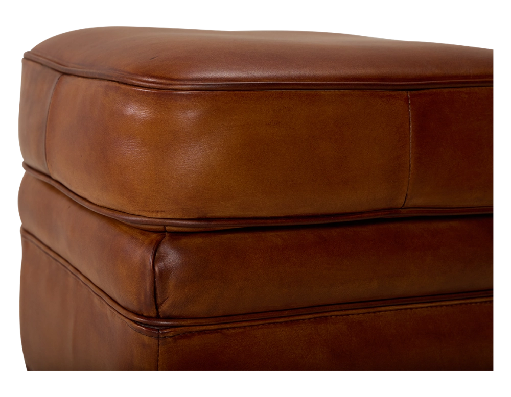 Pouf cuir marron clair bord clouté