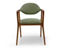 Chaise design avec accoudoirs bois teinte merisier et tissu vert