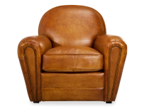 Leather club armchair cognac studded armrests