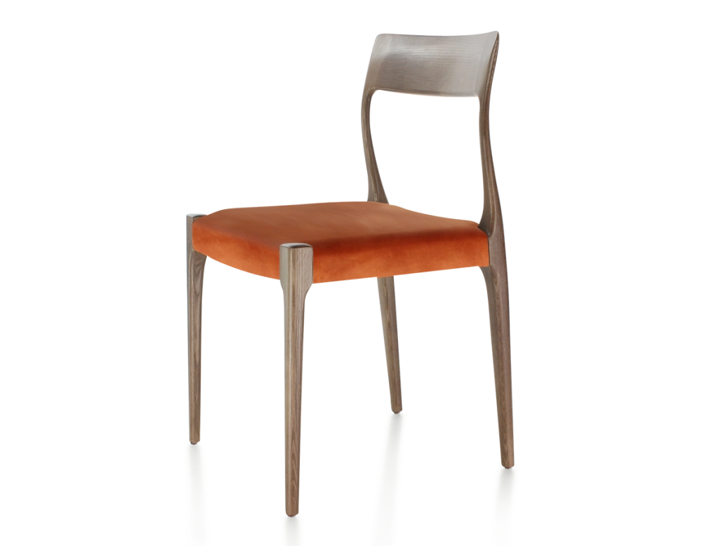 Chaise scandinave bois teinte marron foncé assise tissu velours terracotta