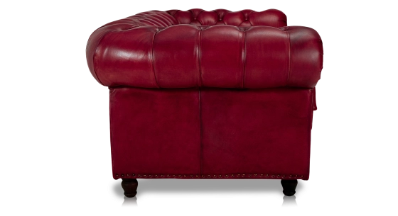 Sofá Chesterfield de piel de 3 plazas rojo carmín reposabrazos con tachuelas