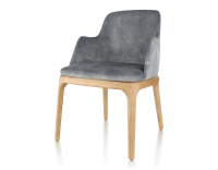 Chaise design avec accoudoirs bois teinte naturelle et tissu velours gris