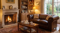 Canapé Chesterfield cuir 2 places marron soutenu accoudoirs cloutés