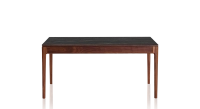 Table extensible en noyer et céramique 6 à 10 personnes allonges céramique avec bois teinte naturelle et plateau et allonges céramique effet marbre noir 140x90 cm