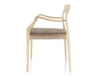 Chaise scandinave avec accoudoirs bois teinte naturelle assise tissu velours taupe clair