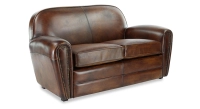 2 seater leather club sofa dark brown studded armrests