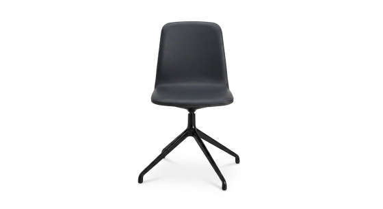 Chaise de bureau sans roulettes dossier bois teinte anthracite assise en cuir de vachette anthracite