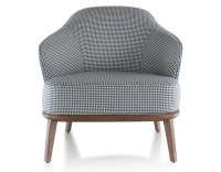 Fauteuil design cuir bleu orage et tissu pied-de-poule bleu et blanc