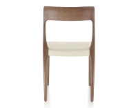Chaise scandinave bois teinte marron foncé assise tissu chevron beige