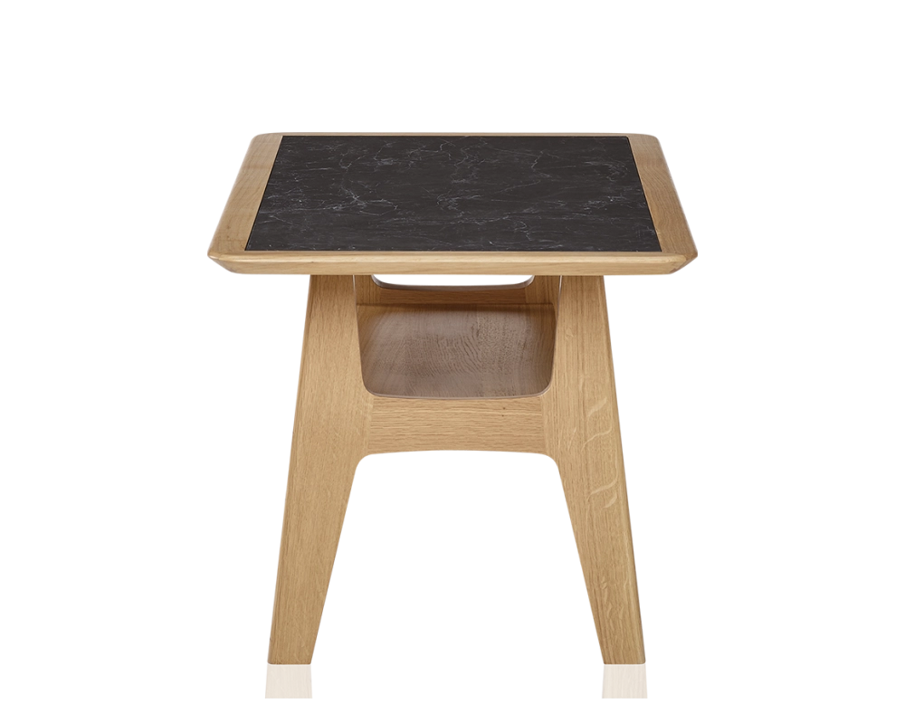 Rectangular coffee table in oak and ceramic with natural stained wood, slate effect ceramic top 100x50 cm