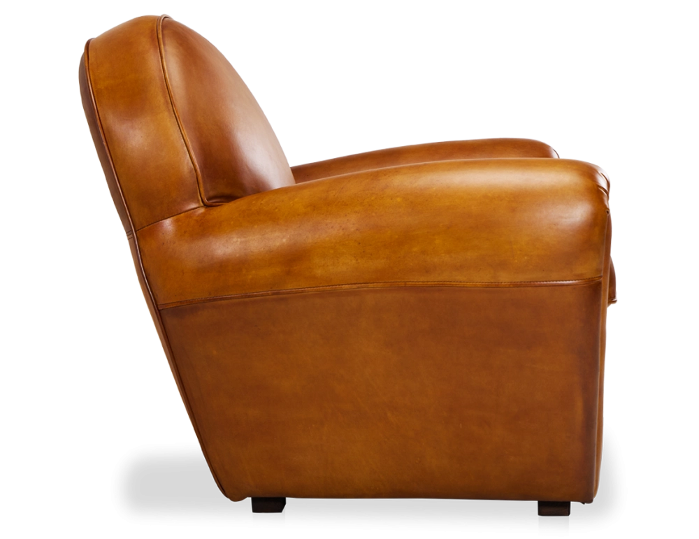 Leather club armchair cognac studded armrests
