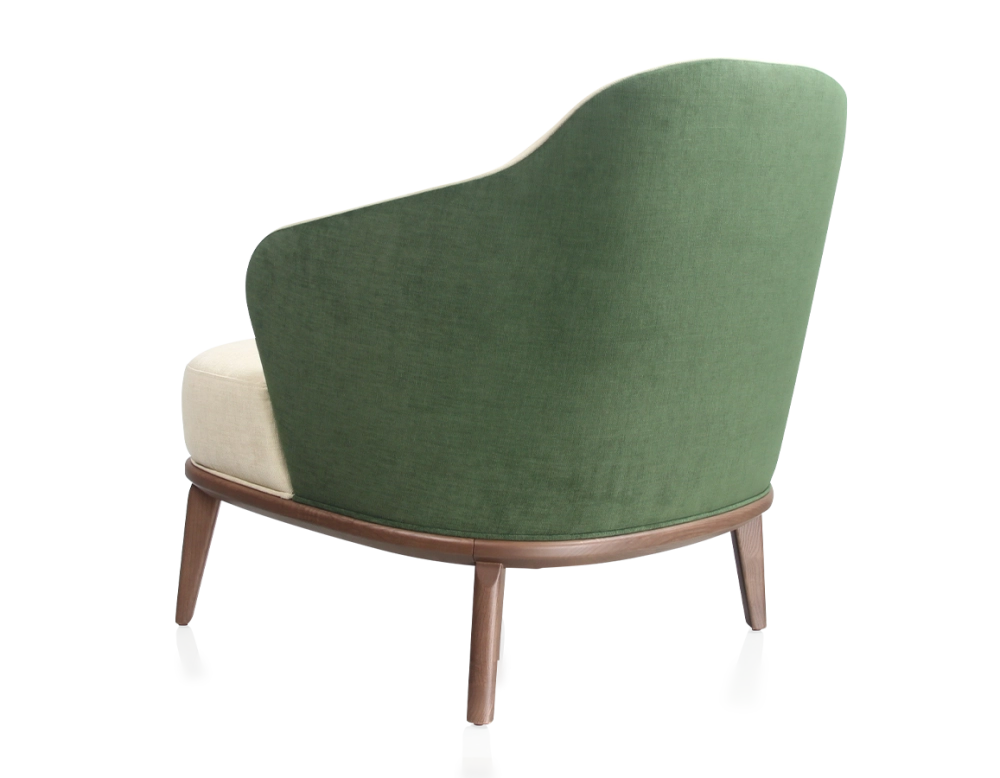 Fauteuil design tissu vert forêt et crème
