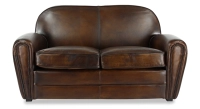 2 seater leather club sofa dark brown studded armrests