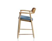 Bar stool h60 cm natural tint wood, denim blue fabric seat