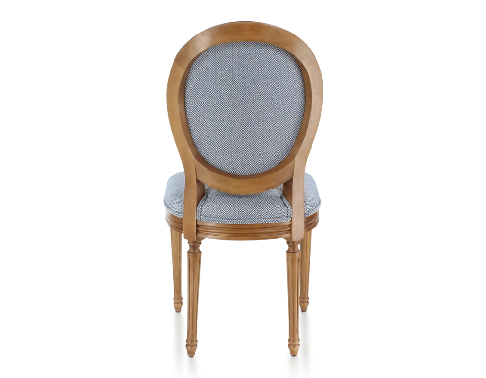 Chaise ancienne style Louis XVI bois teinte ancienne et tissu chevron bleu