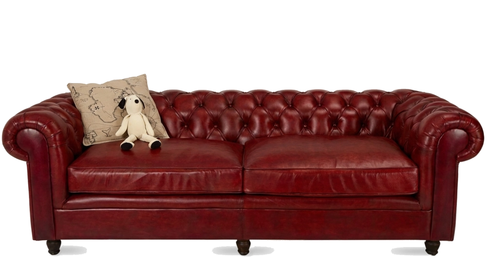Canapé Chesterfield cuir 3 places rouge carmin accoudoirs cloutés