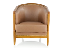 Fauteuil ancien teinte merisier et cuir noisette