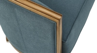 Sofá antiguo de 2 plazas con reposabrazos moldurados bois teinte ancienne et tissu bleu océan