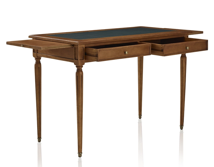 Bureau ancien style Louis XVI plateau cuir vert L110 cm