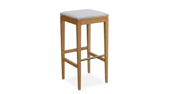 Tabouret de bar design H80 cm bois teinte naturelle assise tissu beige naturelle