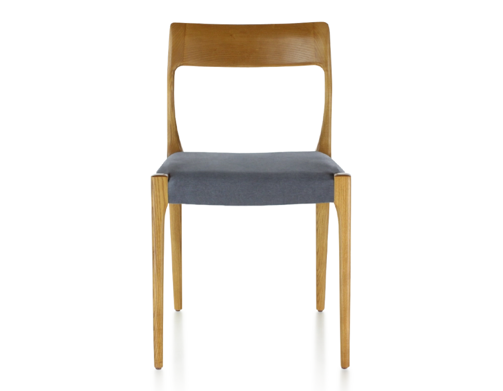 Chaise scandinave bois teinte merisier assise tissu gris