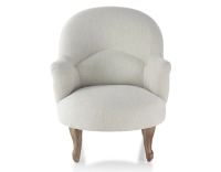 Fauteuil crapaud avec accoudoirs pieds bois teinte noyer et tissu beige naturel