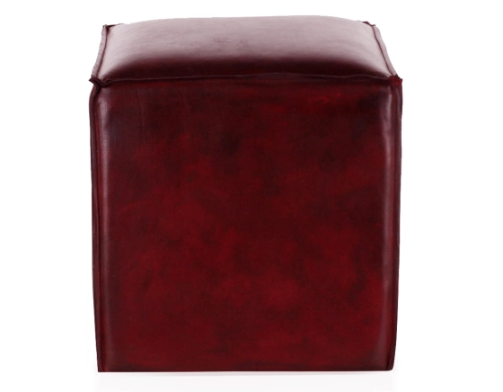 Pouf cuir rouge carmin