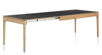 Table extensible 6 à 10 personnes en chêne et céramique allonges céramique avec bois teinte naturelle et plateau et allonges céramique effet ardoise 160x100 cm