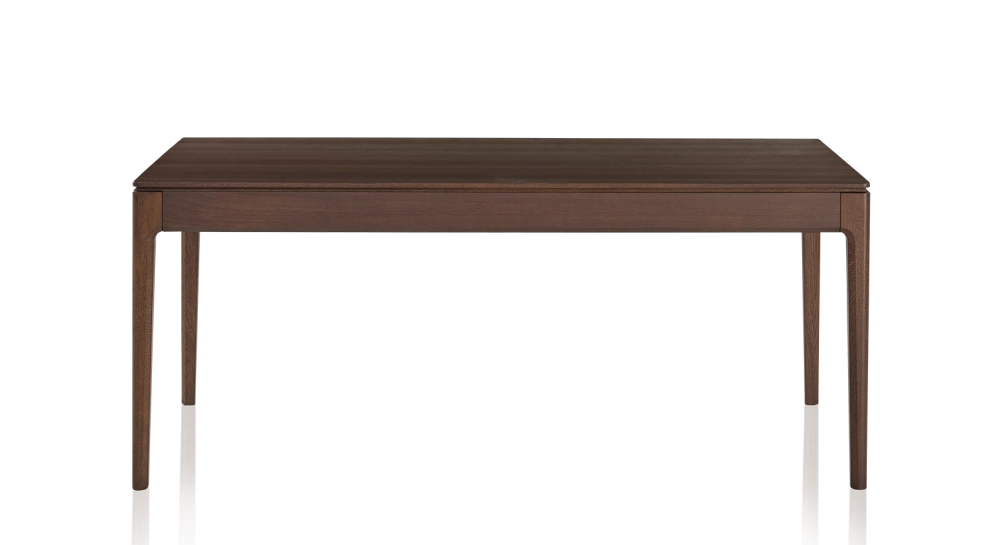 Table salle à manger 8 personnes en chêne teinte marron foncé plateau bois 210x100 cm