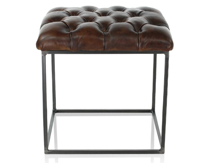 Pouf Chesterfield cuir marron soutenu