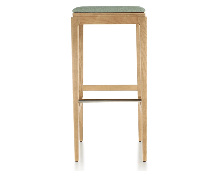 Tabouret de bar design H80 cm bois teinte naturelle assise tissu vert sauge