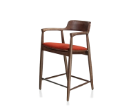 Bar stool h60 cm natural tint wood burnt orange fabric seat