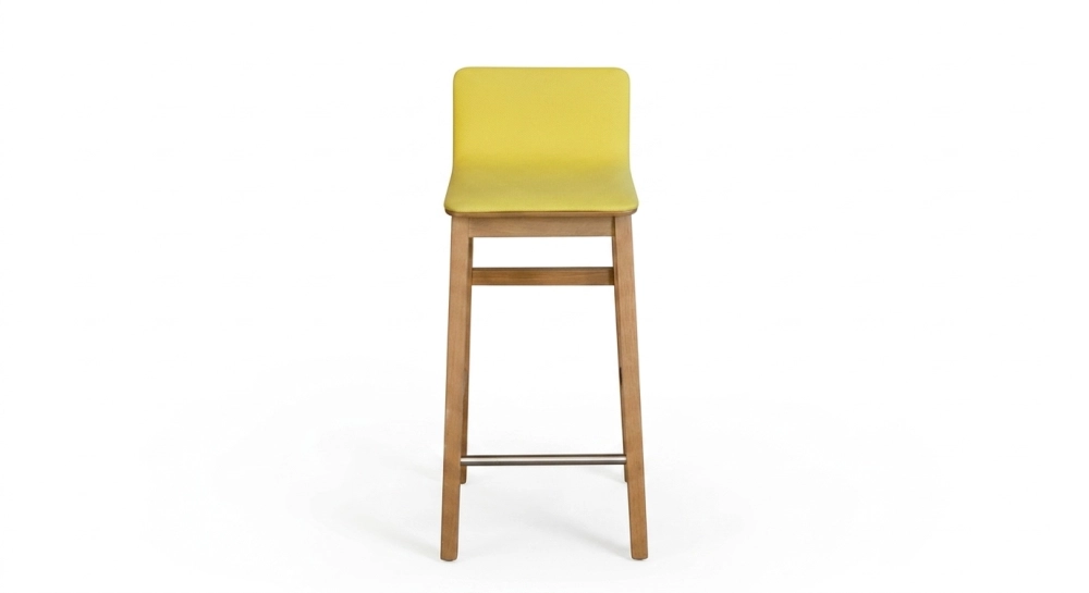 Tabouret de bar en chêne H60 cm bois teinte vintage assise tissu jaune