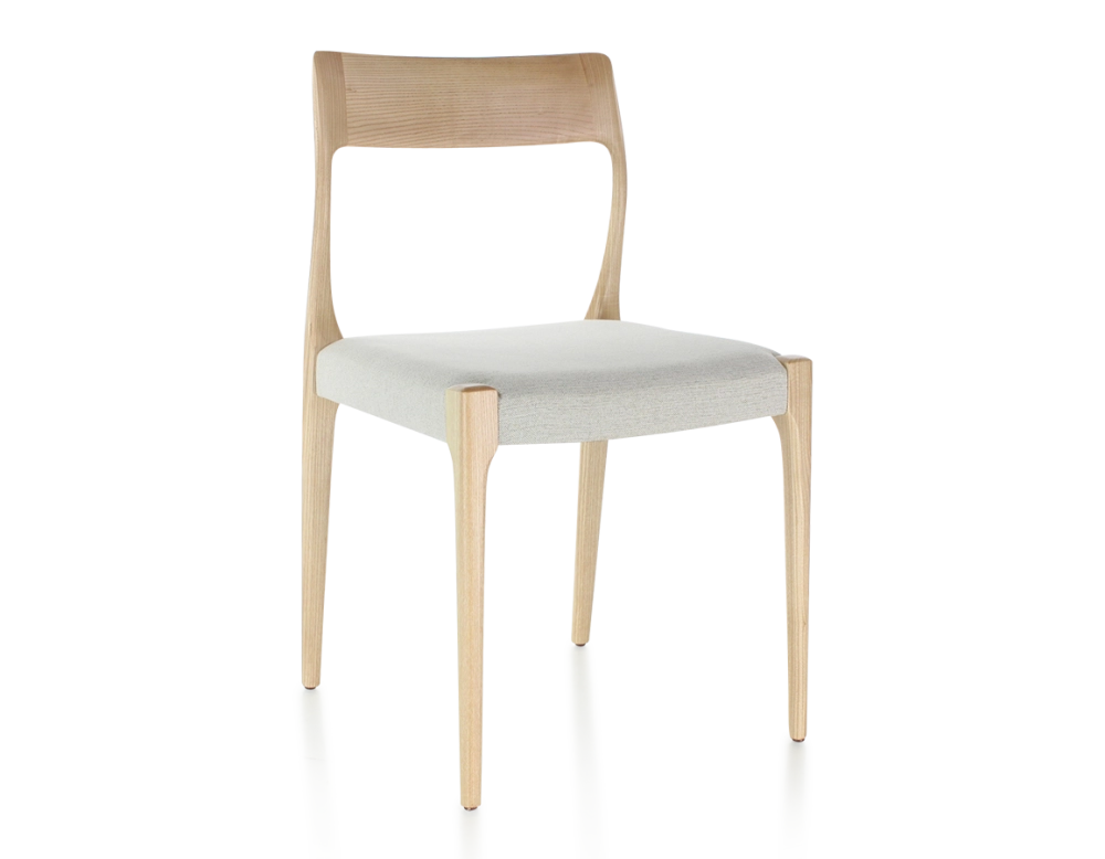 Chaise scandinave bois teinte naturelle assise tissu beige naturel
