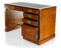 Bureau marine 5 tiroirs bois teinte merisier et cuir vert