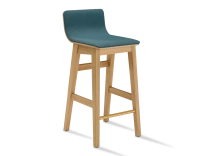 Tabouret de bar en chêne H60 cm bois teinte naturelle assise tissu bleu océan