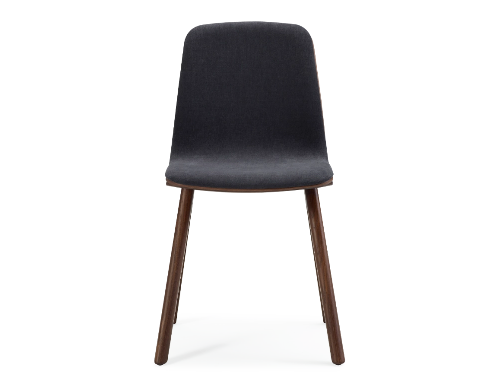 Chaise design en chêne tapissé bois teinte marron foncé assise tissu gris anthracite