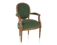 Sillón antiguo estilo Luis XVI madera con tinte envejecido y tejido verde oscuro